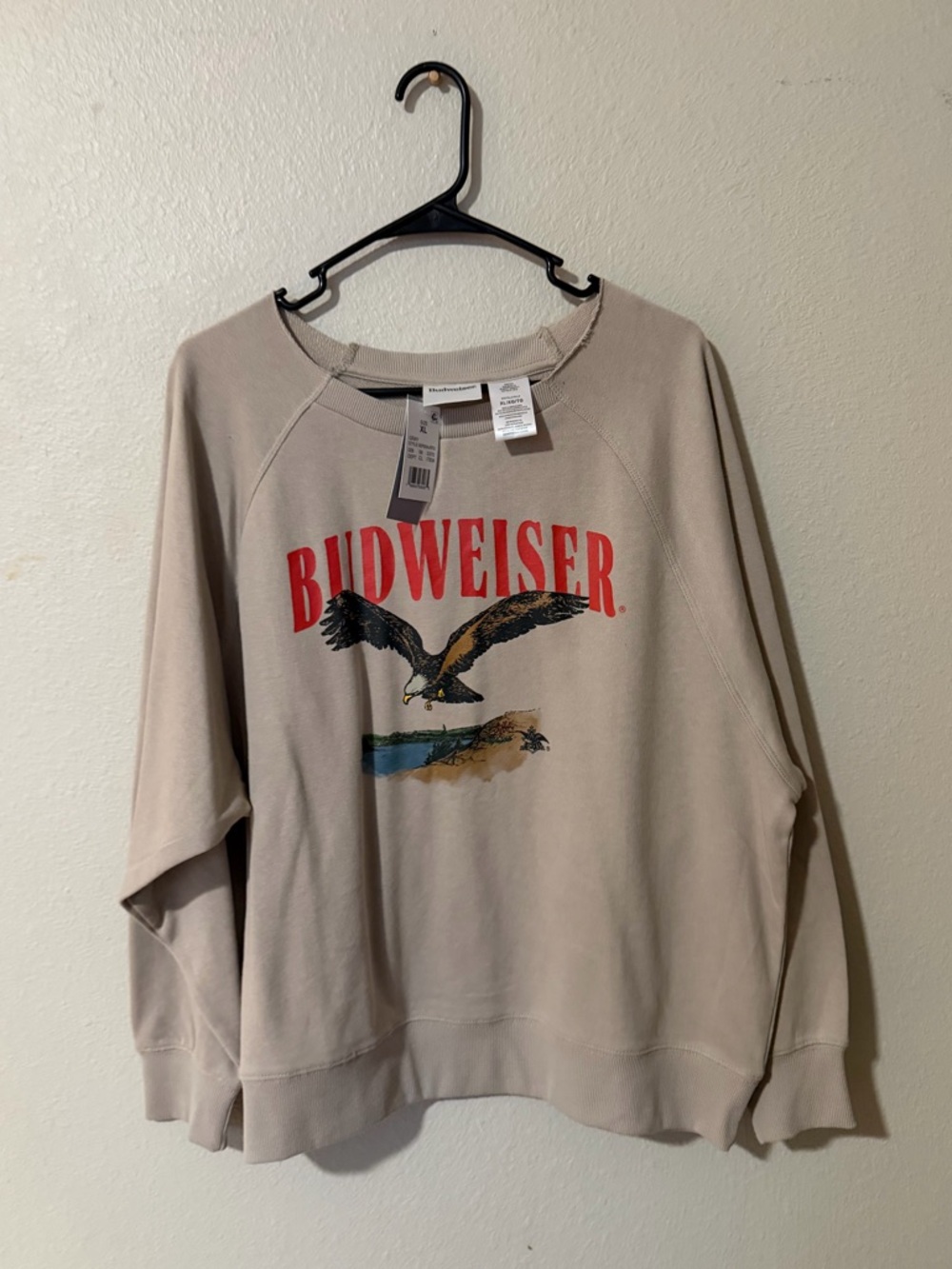Budweiser Beige/Tan Crewneck Sweatshirt with Red Logo
